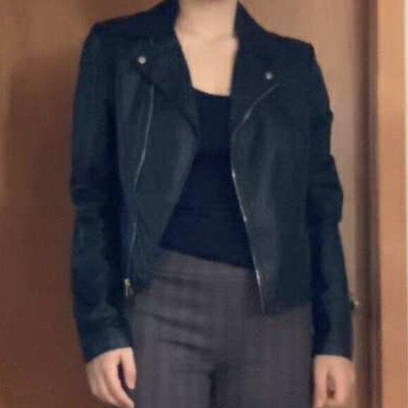 Black Faux Leather Jacket By Dynamite | Size M | With Faux-Gold Buttons and Zip - Picture 1 of 2
